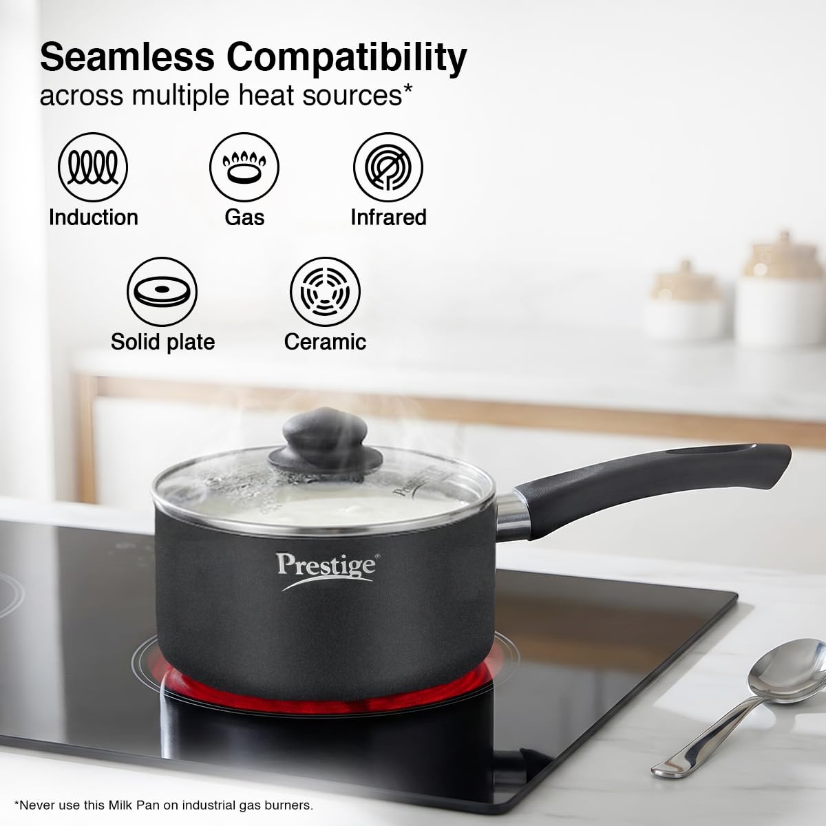 Prestige Omega Deluxe Granite Milk Pan 18 Cm with Lid, 2.25 L (Aluminium),Non-Stick, 2.25 Liter
