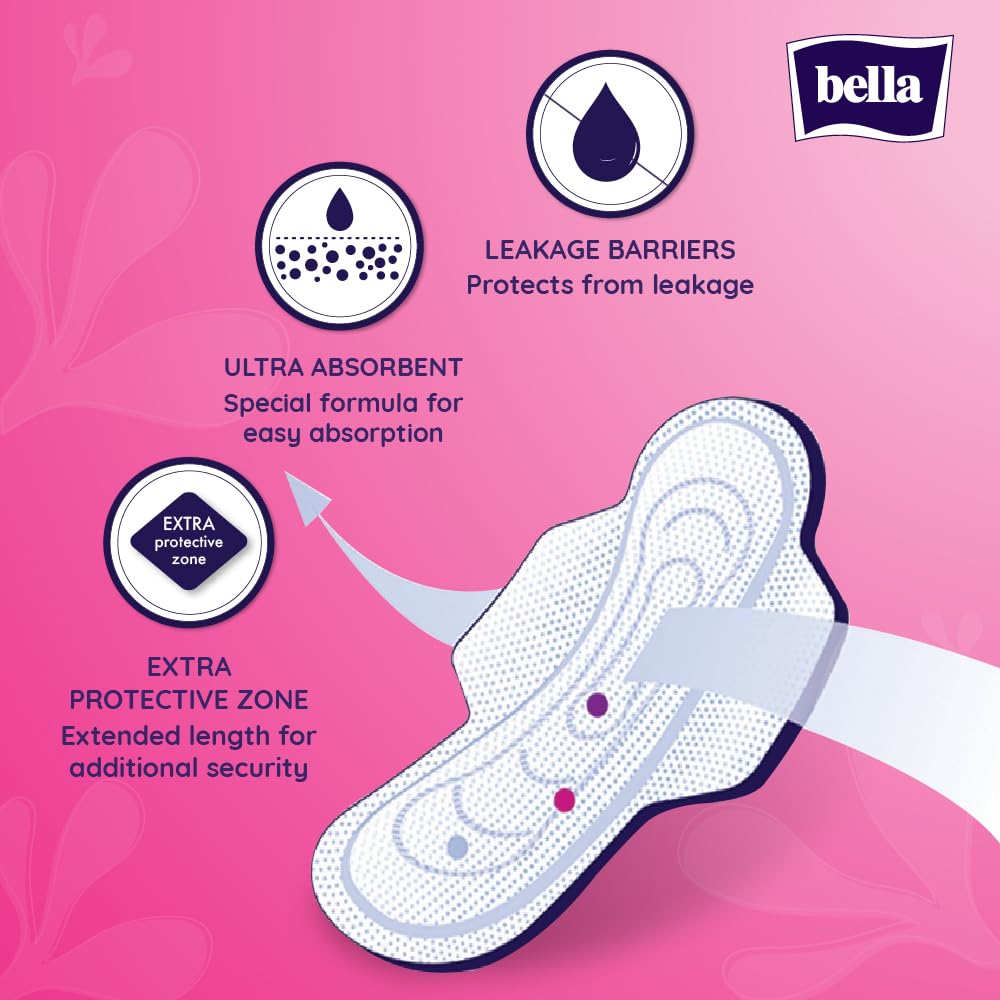 Bella Classic Maxi Drai Pads For Women | Sanitary Napkins | Drai Topsheet | 28 Cm Long | With Wings Extra Protective Zone | For Rash Free Period | Comfort Cussion | Pack Of 4 | 15 Pcs Each