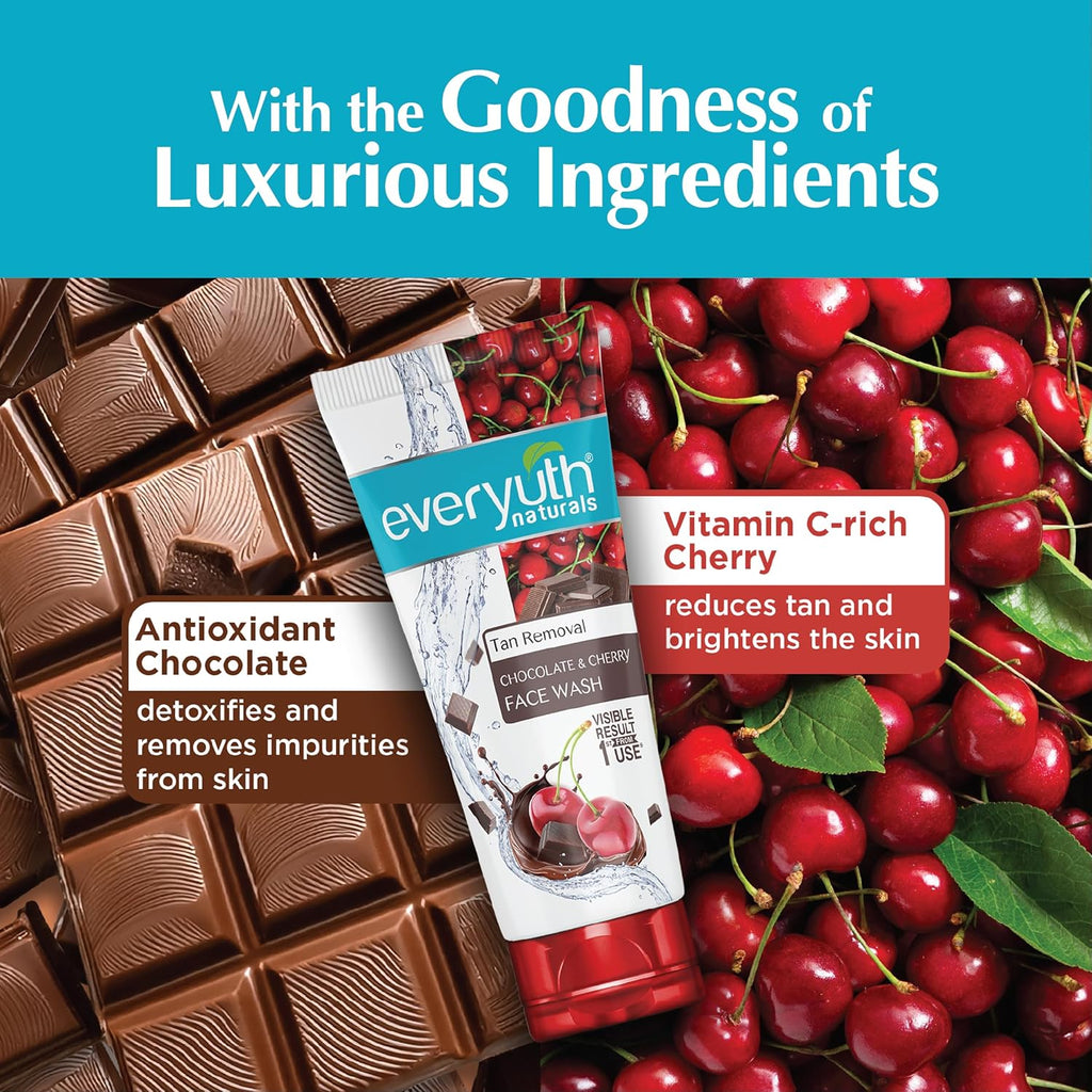 Everyuth Naturals Tan Removal Choco Cherry Face Wash, 150g | Choco Cherry Extracts | Visible