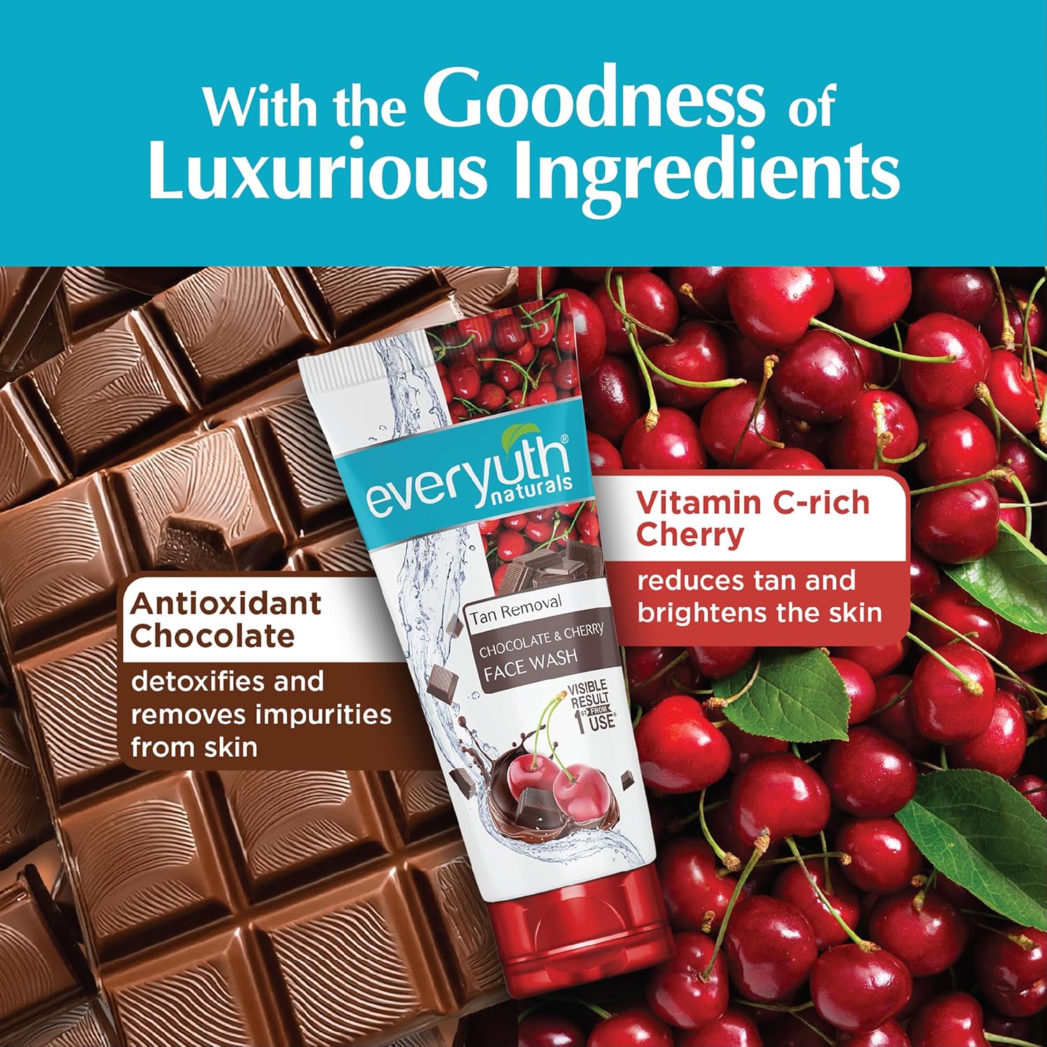 Everyuth Naturals Tan Removal Choco Cherry Face Wash, 150g | Choco Cherry Extracts | Visible