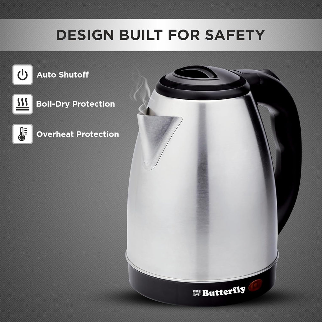 Butterfly Evo Pro 1.5L Electric Kettle | 1350 W | 360 degree Swivel Power Base | Auto Shut Off | For Hot Water, Tea, Coffee, Noodles | Dry Boil Protection