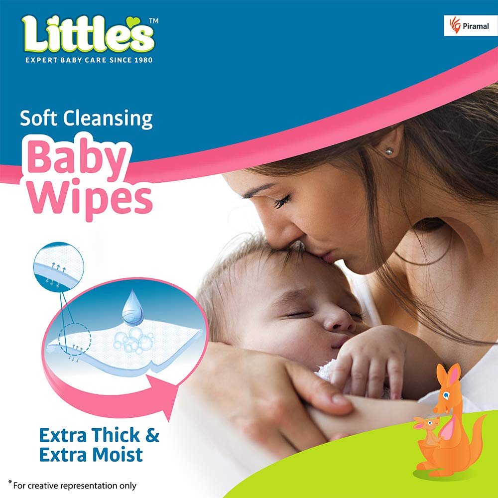 Little's Soft Cleansing Baby Wipes with Lid | 80 Wipes x Pack of 2 - 160 Wipes | Extra Thick & Moist Wet Wipes for Baby's | Prevents Rashes &...