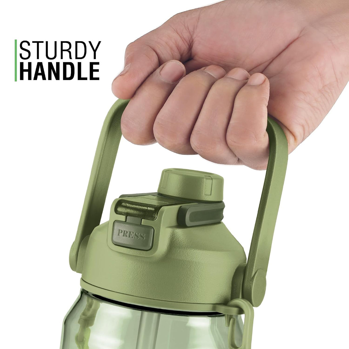 MILTON Eros 1000, 2-in-1 Sip or Gulp Lid Water Bottle 960ml | Unbreakable - Crystal Clear Plastic | Leak-Proof & BPA-Free, One-Click Open | Ideal for School, Office, Gym & Travel Use, Military Green