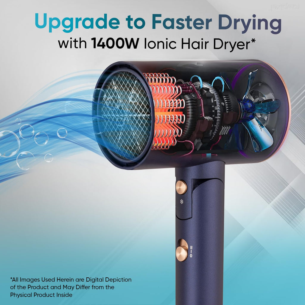 Vega Ionic 1200-1400W Foldable Hair Dryer for Men and Women, Quick & Fast Drying with Ionic Technology & 2 Heat/Speed Settings (Low & High), Cool Shot Button, Detachable Nozzle, Blow Dryer (VHDH-35)