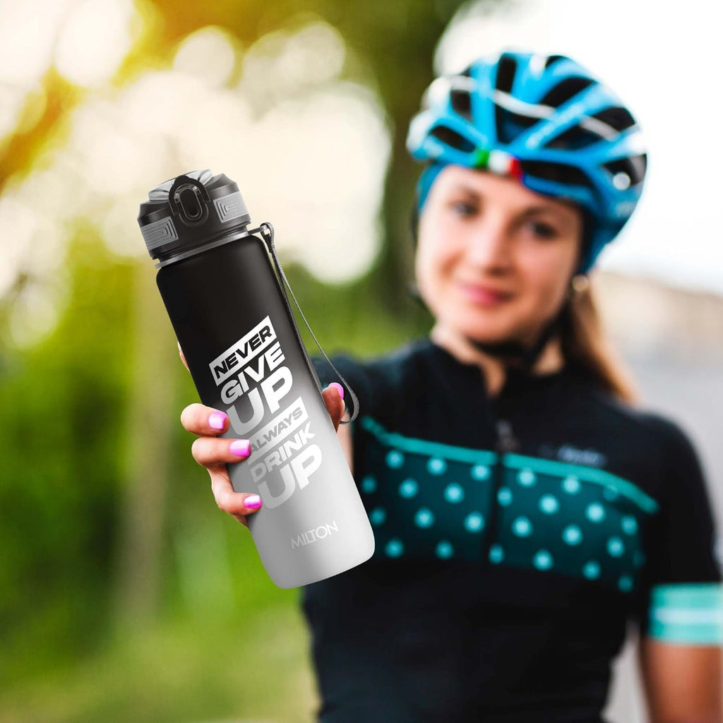 MILTON Gen'Z Water Bottle 1 ltr (Stay Strong), Motivational Water Bottles With Leak Proof Flip-Top Cap & Capacity Mark, Gym Bottle Sipper Water Bottle For Adults, Plastic, Black