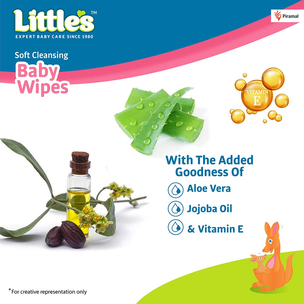 Little's Soft Cleansing Baby Wipes with Lid | 80 Wipes x Pack of 2 - 160 Wipes | Extra Thick & Moist Wet Wipes for Baby's | Prevents Rashes &...