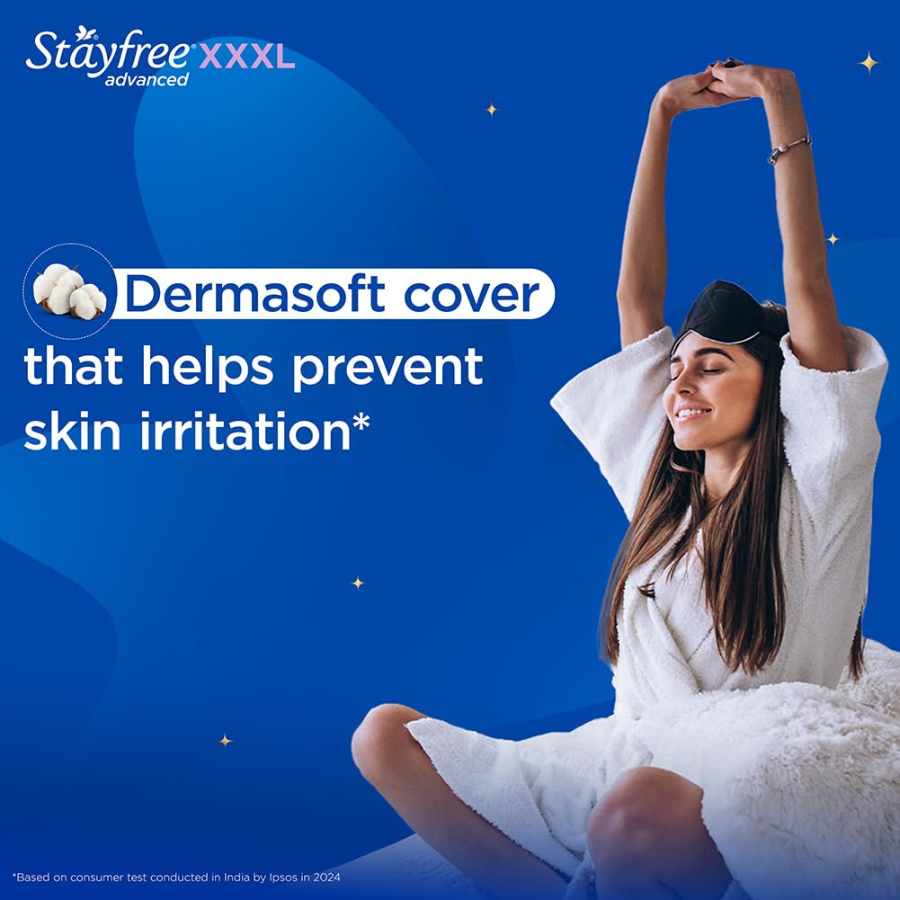 Stayfree Advanced XXXL Thin Sanitary Pads for Women | 16 Soft Cotton Pads for All Night Ultra Comfort