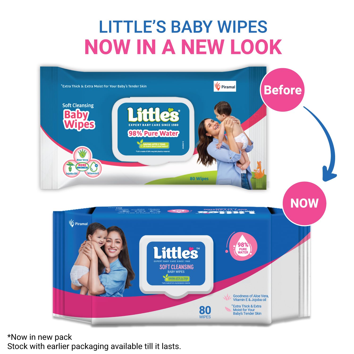 Little's Soft Cleansing Baby Wipes with Lid | 80 Wipes x Pack of 2 - 160 Wipes | Extra Thick & Moist Wet Wipes for Baby's | Prevents Rashes &...