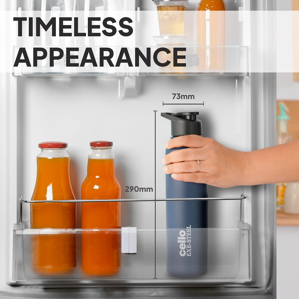 CELLO Crysta Flip Stainless Steel Water Bottle 1000 ml, Navy Blue | Single Wall Freezer & Fridge Safe Lightweight Leakproof Flip lid Spillproof Rust Resistant Steel Water Bottle for School Gym Office