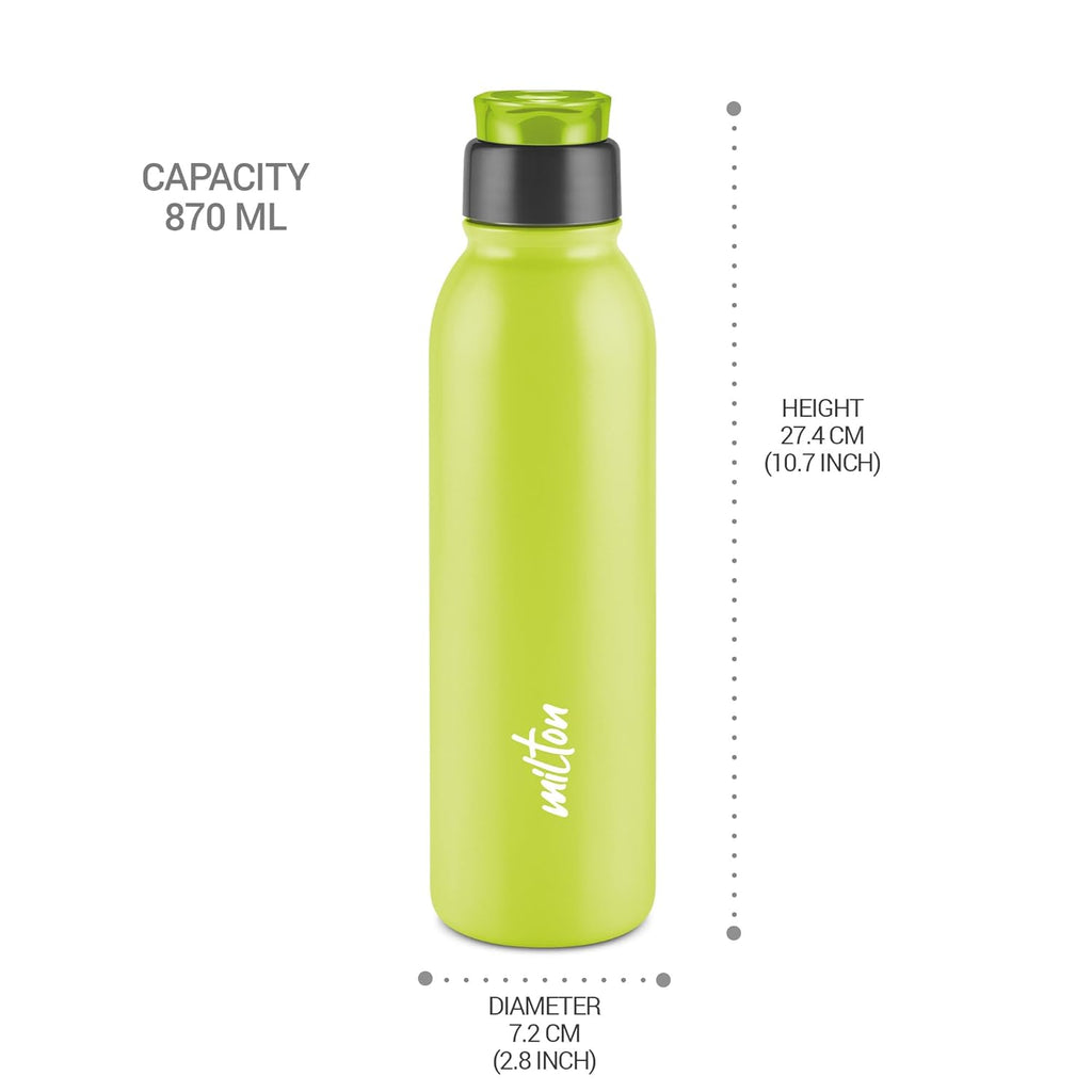 MILTON Caper 1000 Stainless Steel Water Bottle 870 ml, Single Walled, ISI Certified I Leak Proof Lid, Rust Proof I For School, Office, Gym I Neon Green