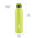 MILTON Caper 1000 Stainless Steel Water Bottle 870 ml, Single Walled, ISI Certified I Leak Proof Lid, Rust Proof I For School, Office, Gym I Neon Green