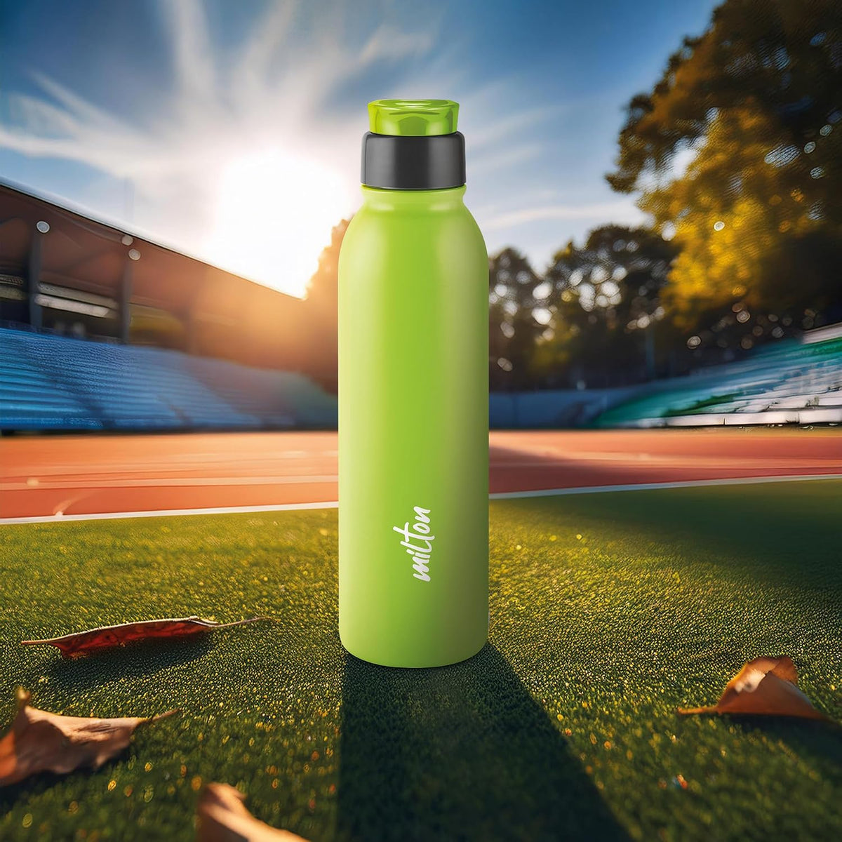MILTON Caper 1000 Stainless Steel Water Bottle 870 ml, Single Walled, ISI Certified I Leak Proof Lid, Rust Proof I For School, Office, Gym I Neon Green