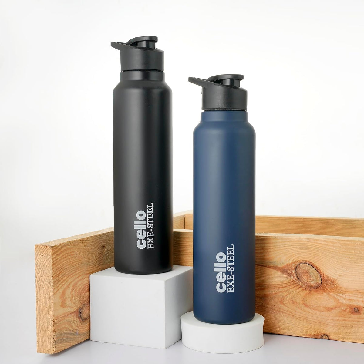 CELLO Crysta Flip Stainless Steel Water Bottle 1000 ml, Navy Blue | Single Wall Freezer & Fridge Safe Lightweight Leakproof Flip lid Spillproof Rust Resistant Steel Water Bottle for School Gym Office
