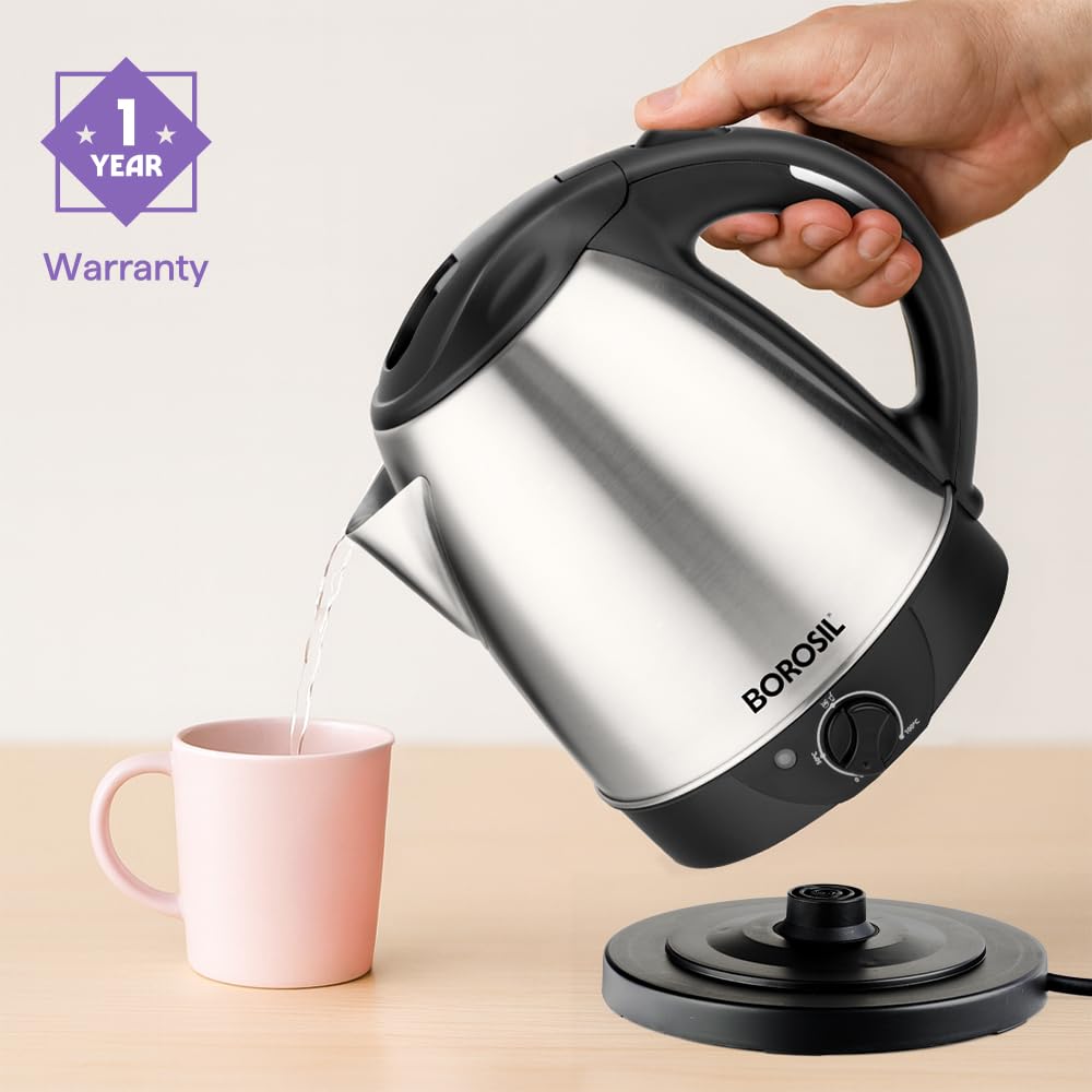 Borosil 1.5L Boiluxe Variable Temperature Stainless Steel Electric Kettle | Made in India | Cool Touch Handle | 360° Rotating Base | Auto Cut-Off | Dry Boil Protection | 1 Year Warranty