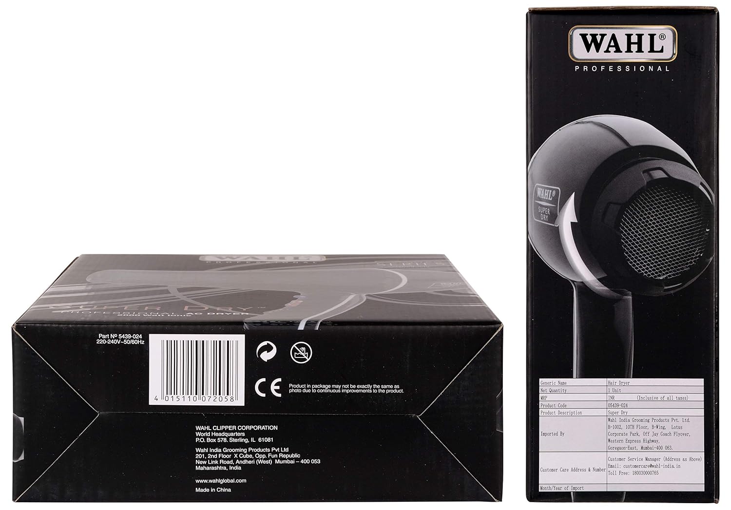 WAHL 5439-024 Super Dry Professional 2000 Watts Ionic Hair Dryer with Tourmaline Technology, 3 Heat Settings & 2 Speed Settings & Cool Shot Button - Black