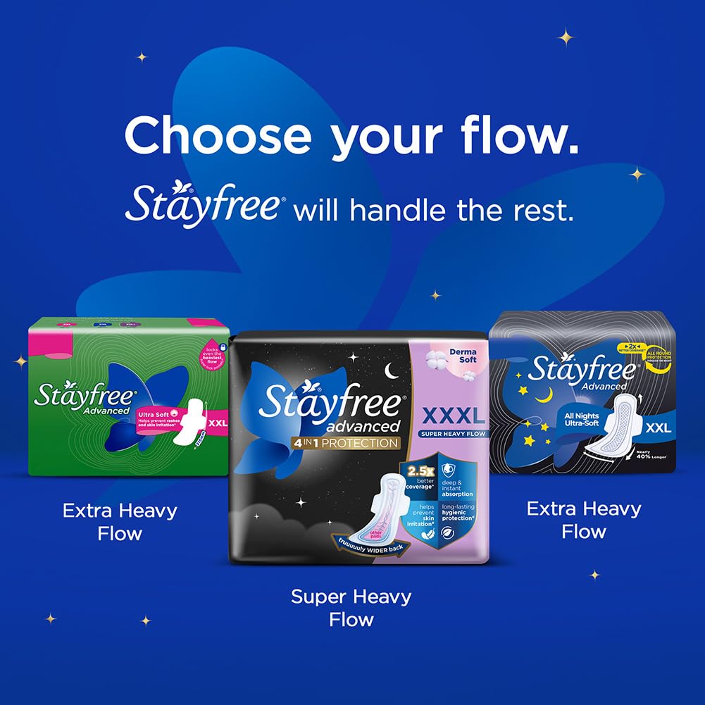 Stayfree Advanced XXXL Thin Sanitary Pads for Women | 16 Soft Cotton Pads for All Night Ultra Comfort