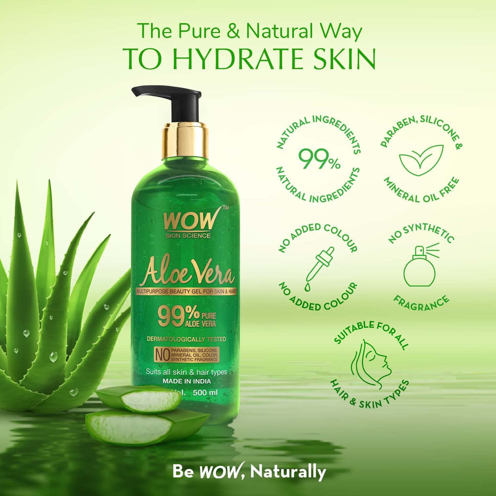 WOW Skin Science 99% Pure Aloe Vera Gel for Face, Skin &amp; Hair - 500ml