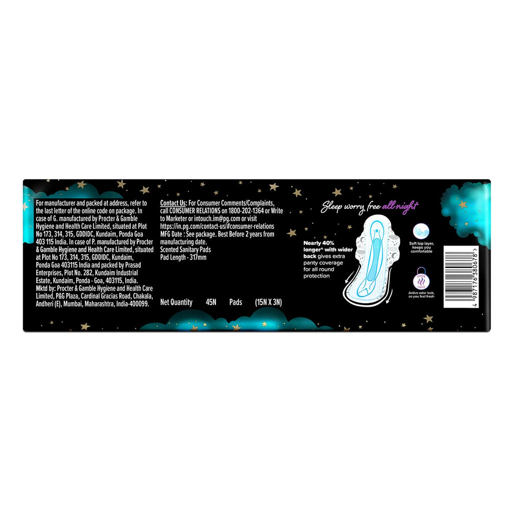 Whisper Bindazzz Nights 15x3 XXL Sanitary Pads, Upto 0% Leaks All Night Long, For Heavy Flow