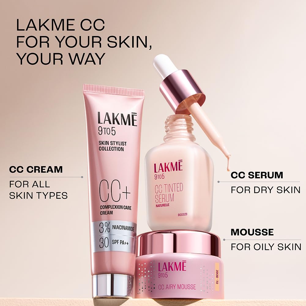 Lakme 9 to 5 CC Cream Beige with 3% Niacinamide Complex SPF30 PA++,30 g