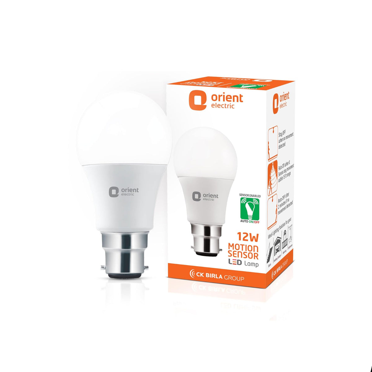 Orient Electric 12W Motion Sensor LED Bulb for Home | Radar based LED Light with Auto ON-OFF feature | Cool White, 6500K | B22d Cap | 4 kV Surge Protection | 1 Year Replacement Warranty | Pack of 3