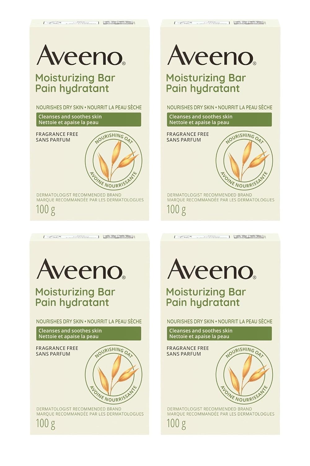 Aveeno Moisturizing Bar for Dry Skin 3 Oz (Pack of 4)