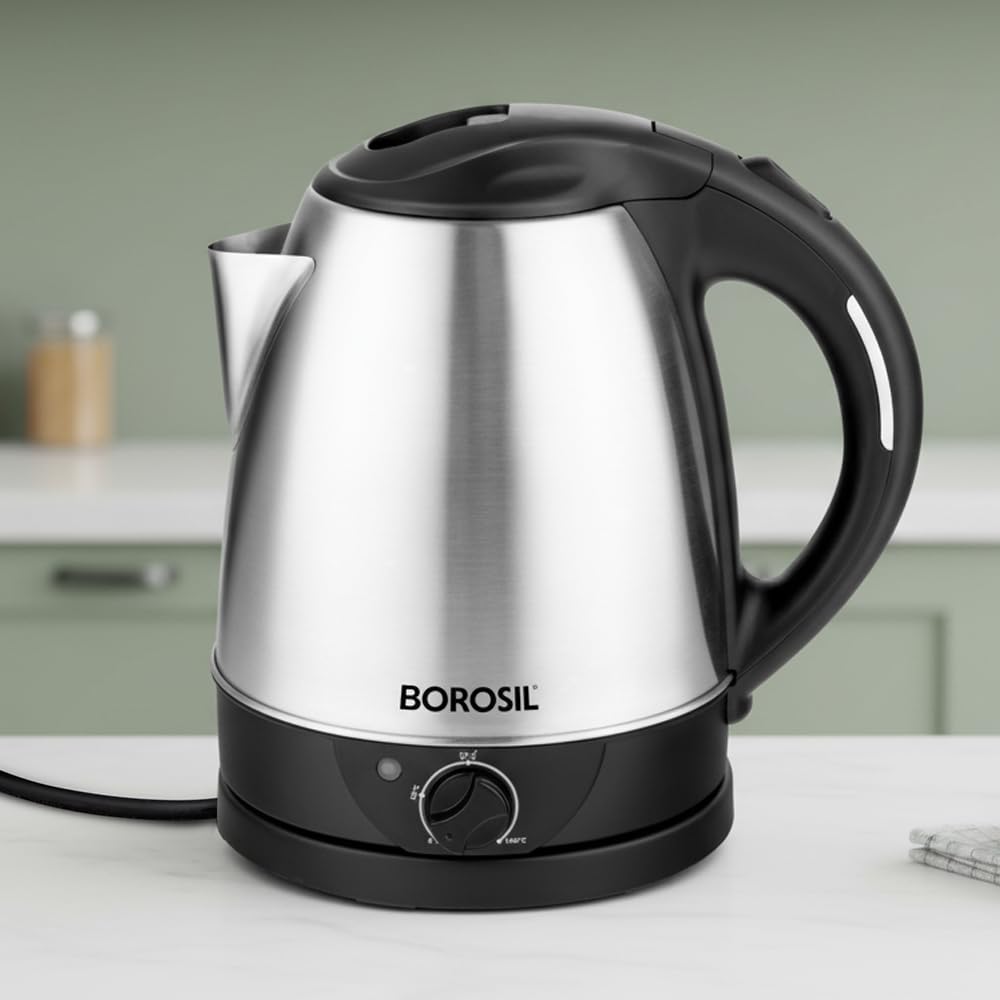 Borosil 1.5L Boiluxe Variable Temperature Stainless Steel Electric Kettle | Made in India | Cool Touch Handle | 360° Rotating Base | Auto Cut-Off | Dry Boil Protection | 1 Year Warranty