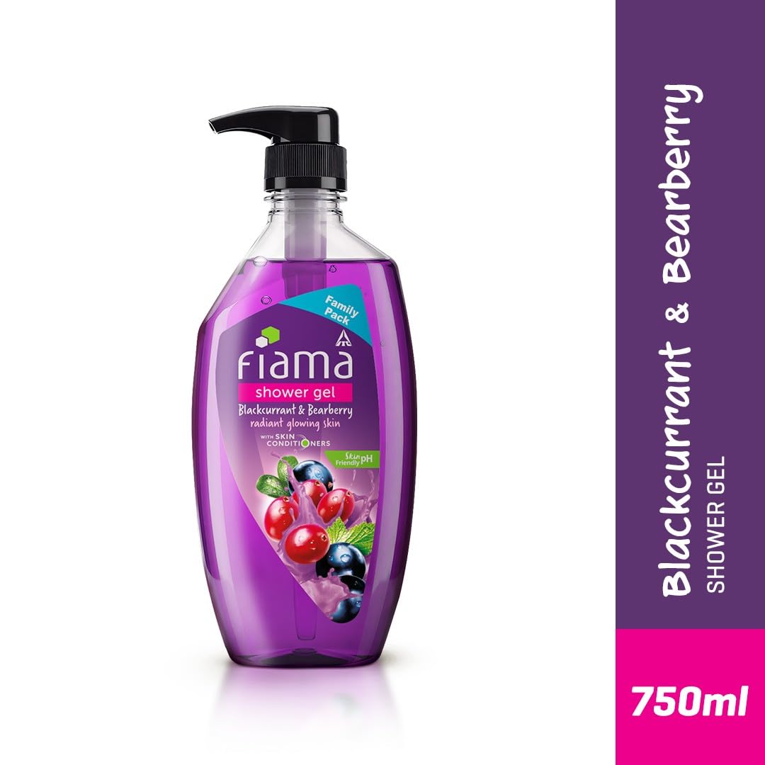 Fiama Body Wash Shower Gel Blackcurrant & Bearberry, 750ml Family Pack, Body Wash for Women & Men with Skin Conditioners for Radiant Glow, Suitable for All Skin Types