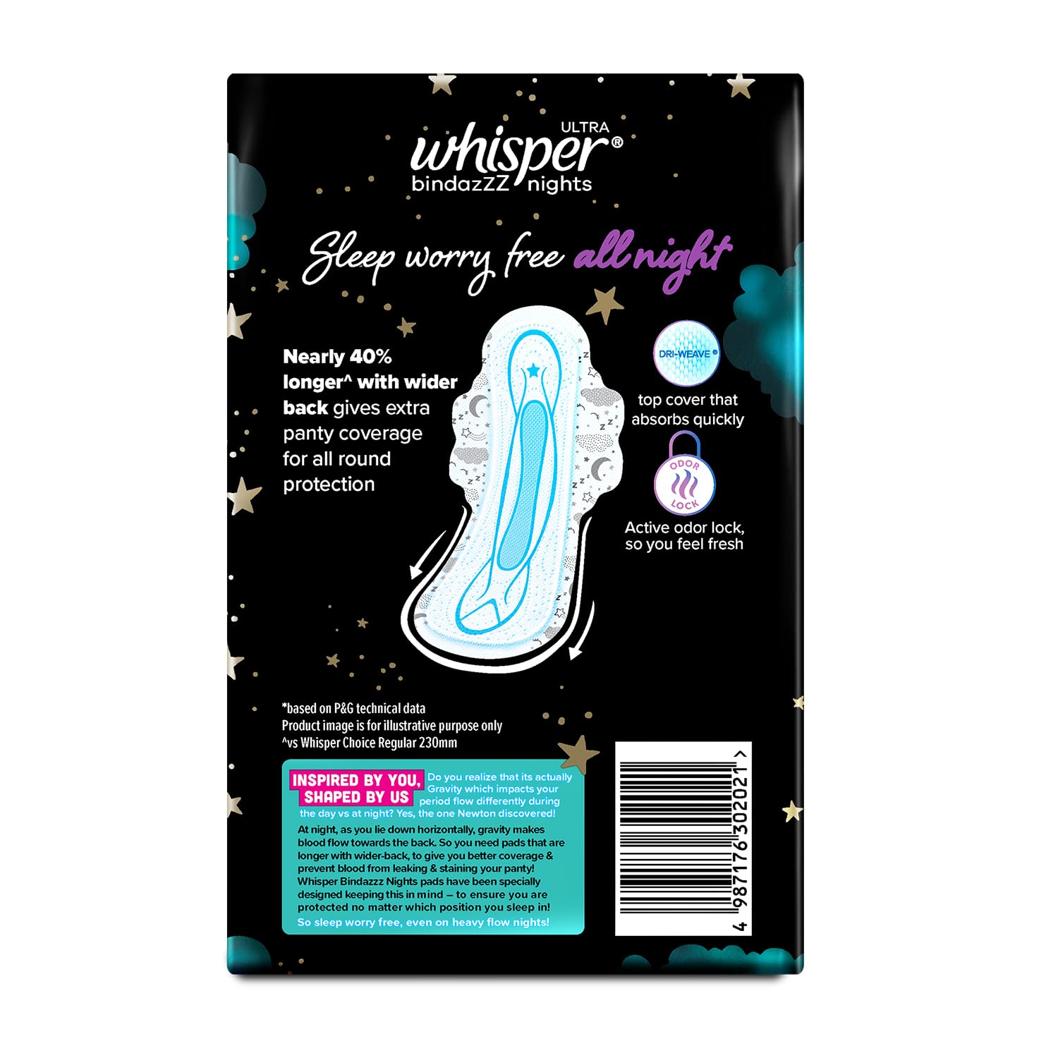 Whisper Bindazzz Nights 44 XXL Sanitary Pads, Upto 0% Leaks All Night Long(Pack of 2)