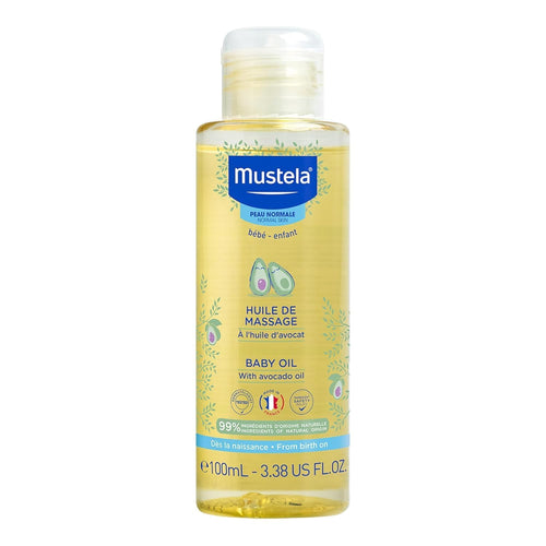 Mustela Baby Oil 100ml - Moisturizing Oil for Massage - with Natural Avocado, Pomegranate &amp; Sunflower Oil - 3.38 fl. Oz