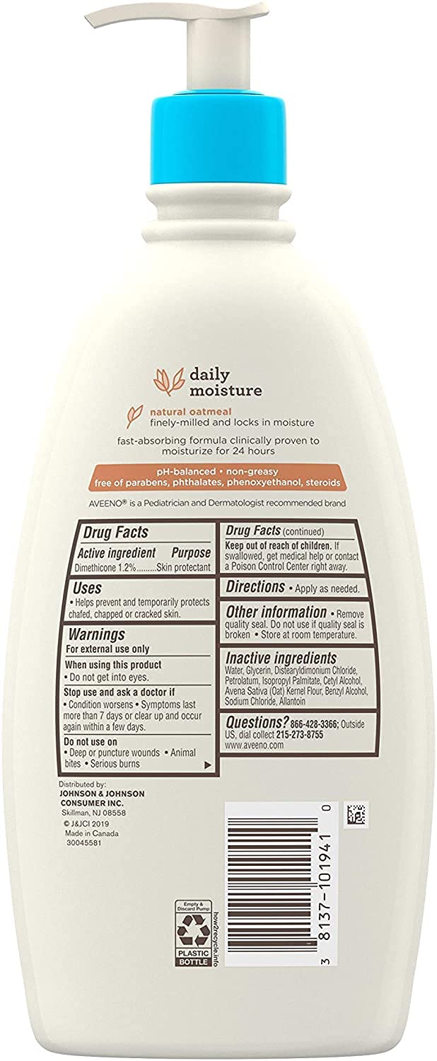 Aveeno Baby Daily Moisture Lotion For Delicate Skin Fragrance Free, 18 Oz 532ml