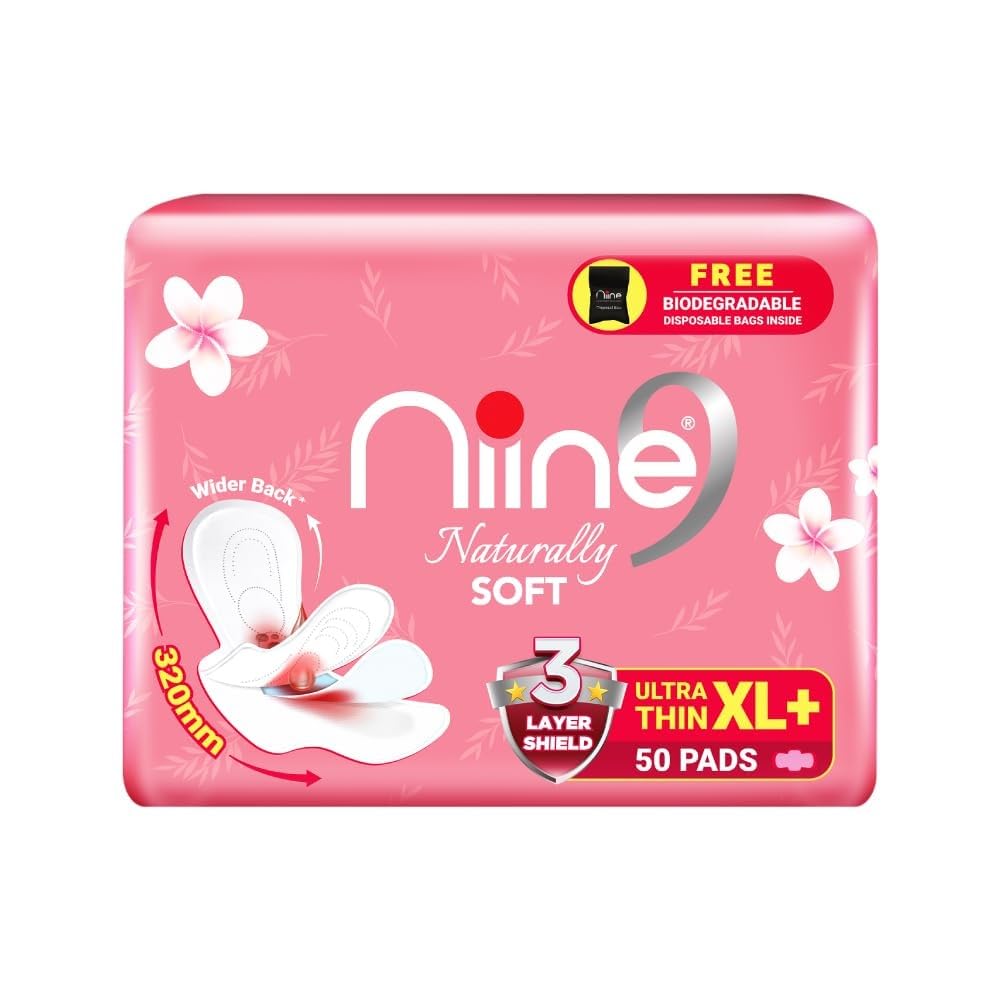 NIINE Naturally Soft Ultra Thin XL+ Sanitary Napkins |320mm Long|Cottony Soft Control Rashes