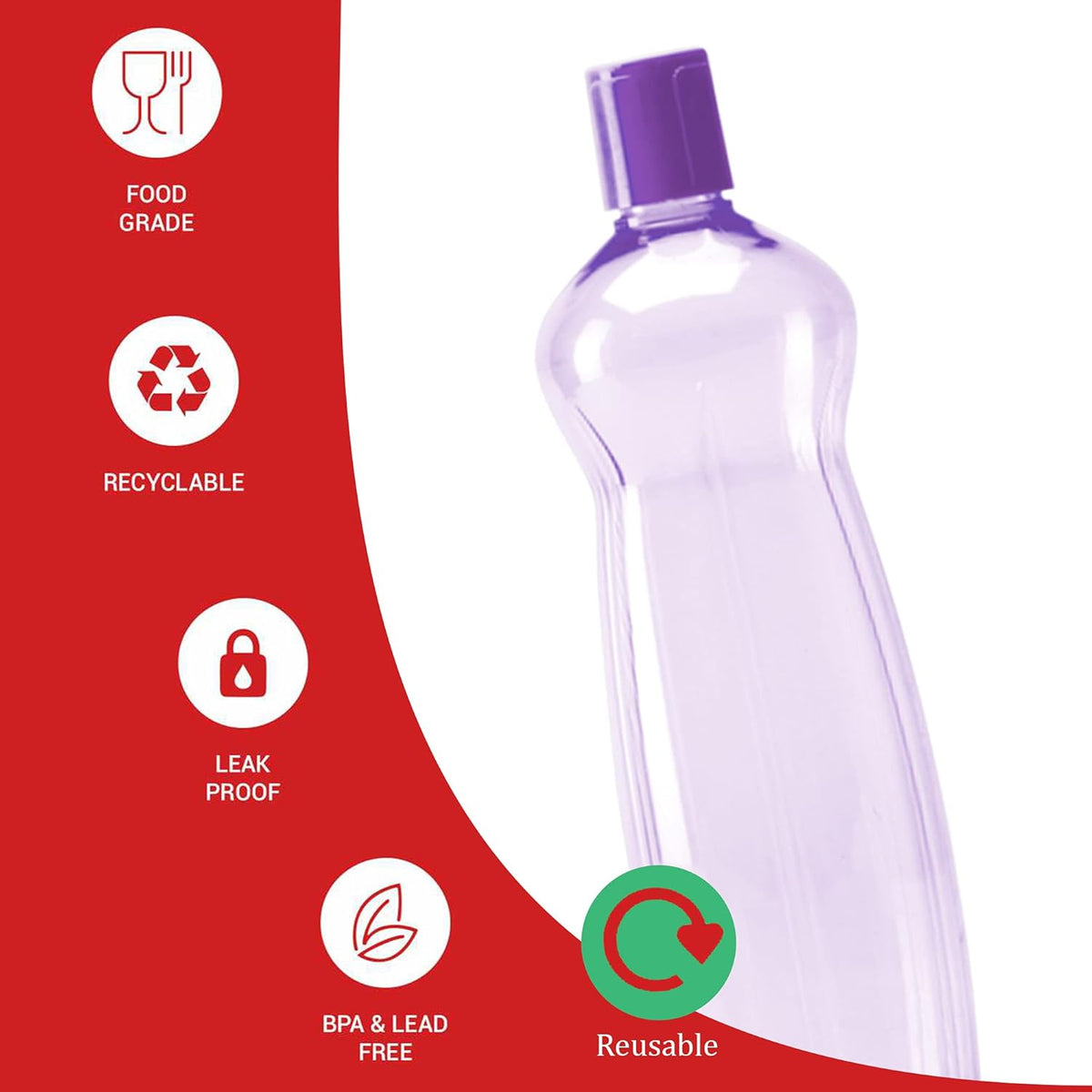 MILTON Pacific 1000 Pet Water Bottles, 1 Litre Each, Set of 12, Purple | BPA Free | Leak Proof | Office| Gym | Home | Kitchen | Travel | Hiking | Treking | Reusable