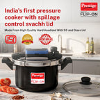 Prestige 5 Litre Hard Anodised Flip On Svachh Outerlid Pressure Cooker with Glass Lid|Deep lid for spillage control|Lid with single hand operation|Gas & Induction Compatible|5 Y warranty|ISI Certified