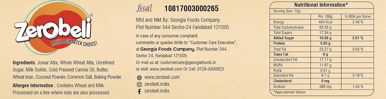 Zerobeli Jowar Coconut Cookies 375g