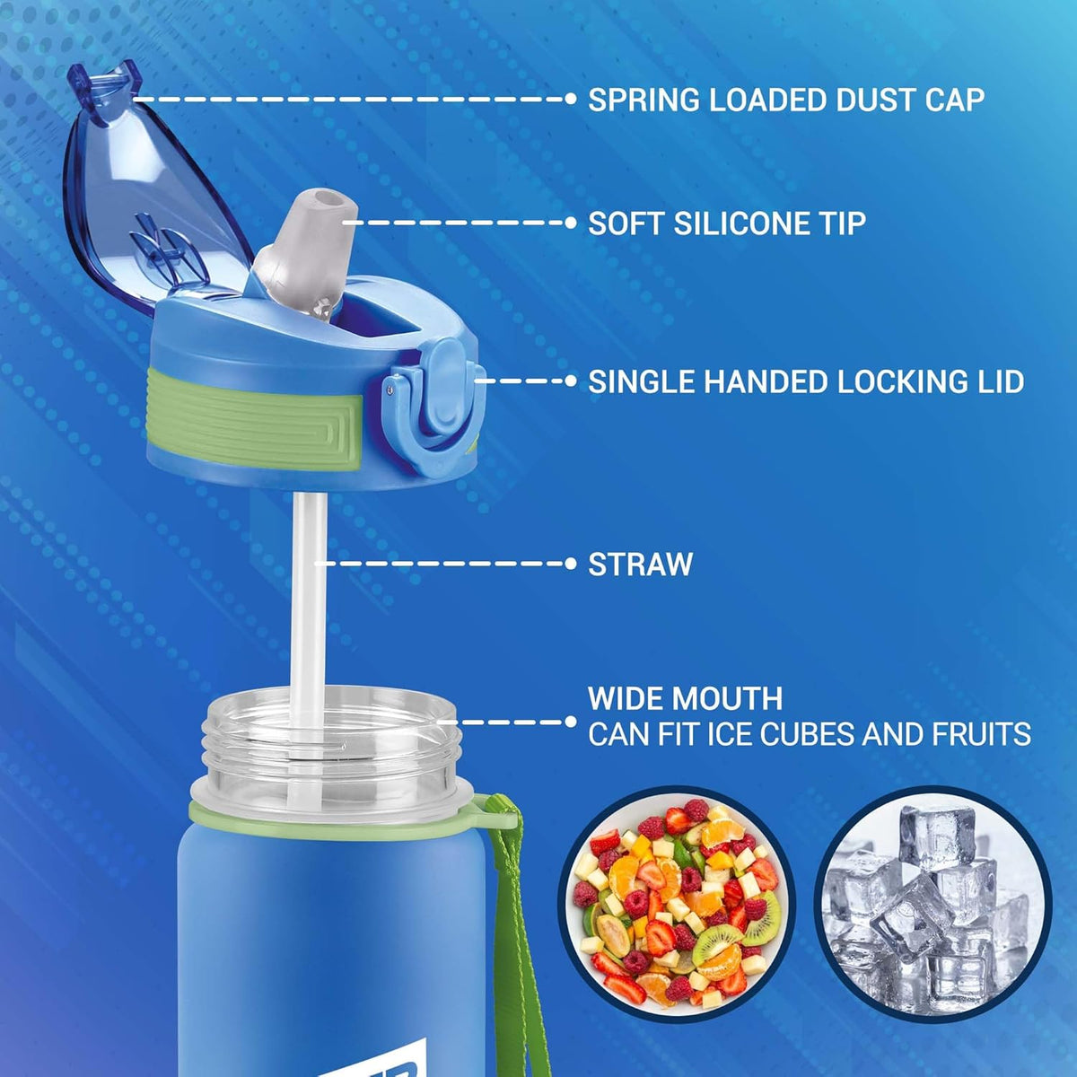 MILTON Gen'Z Water Bottle 1 ltr (Never Give Up), Motivational Water Bottles With Leak Proof Flip-Top Cap & Capacity Mark, Gym Bottle Sipper Water Bottle For Adults, Plastic, Blue