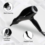 IKONIC Pro 2800+ Hair Dryer, Black|Professional|Brushless Dc Motor|Low Noise Function|Lightweight Design|Interchangeable Nozzle|Diffuser Attachment|Versatile Heat&Speed Setting|2600 Watts
