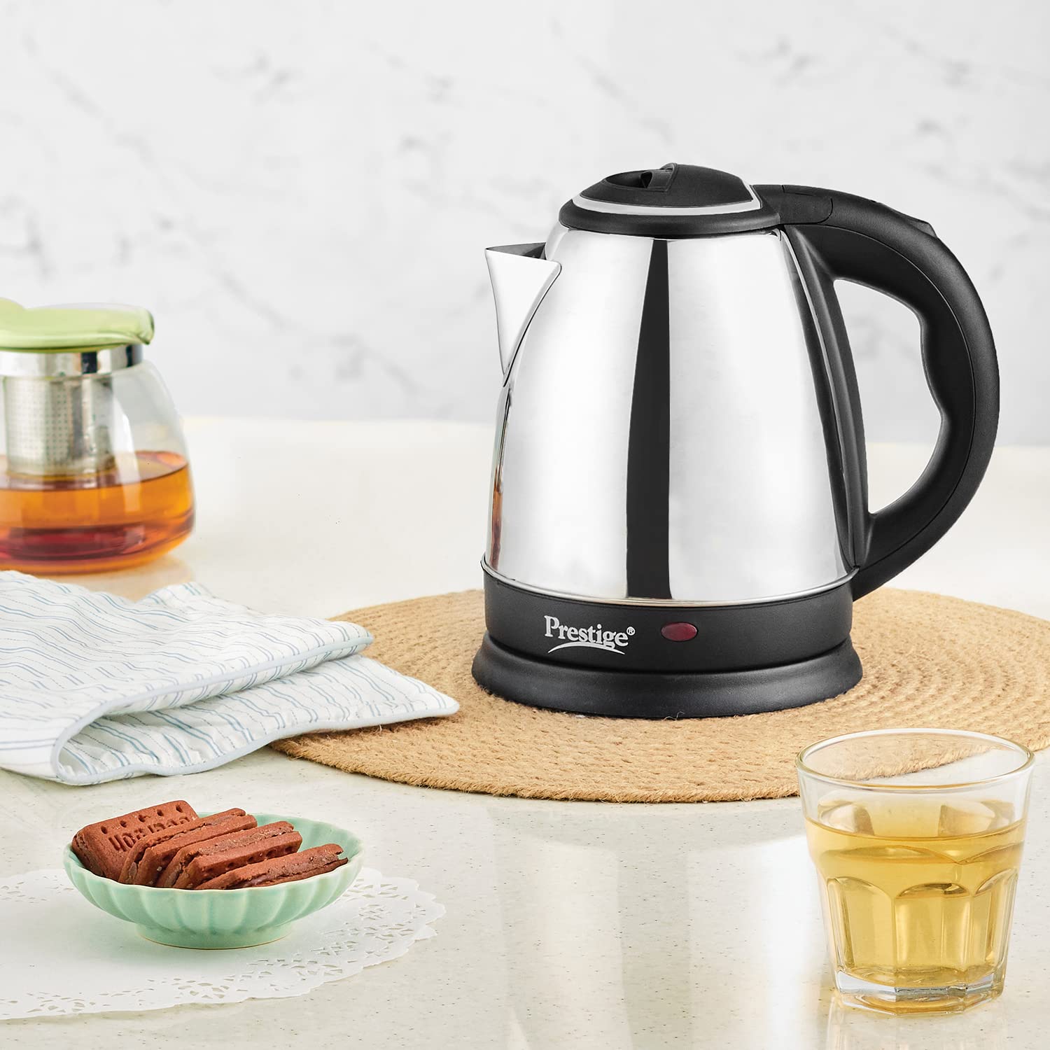 Prestige 1.5L PKOSS Stainless Steel Electric Kettle | 1350 Watts| Elegant Design | Cool-touch Handle and Lid | Automatic Cut-Off and Single-Touch Lid Locking | Black | 1Y Warranty | ISI Certified