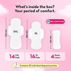 Plush Ultra-Thin Sanitary Napkins for Women, 30 Pcs | 16 XL Pads (Light-Medium Flow), 14 XXL Pads (Heavy Flow), 4Panty Liners | 100% Rash-Free | Pure U.S. Cotton XXL Sanitary Pads