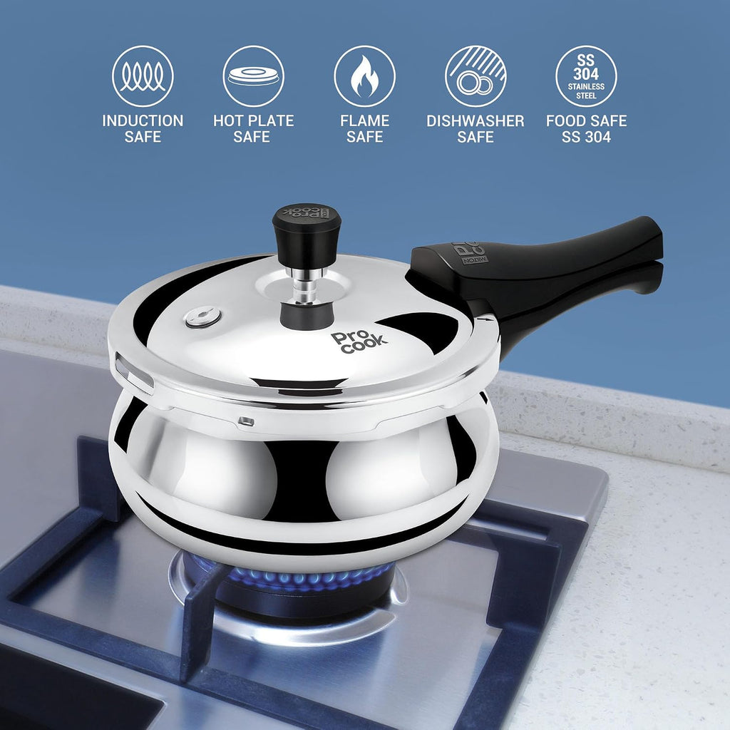 Milton Pro Cook Induction Cookware & Gas Stove Friendly Triply Stainless Steel Pressure Cooker 3.5 Litre with Dual Lid| Outer & Glass Lid | Gasket...