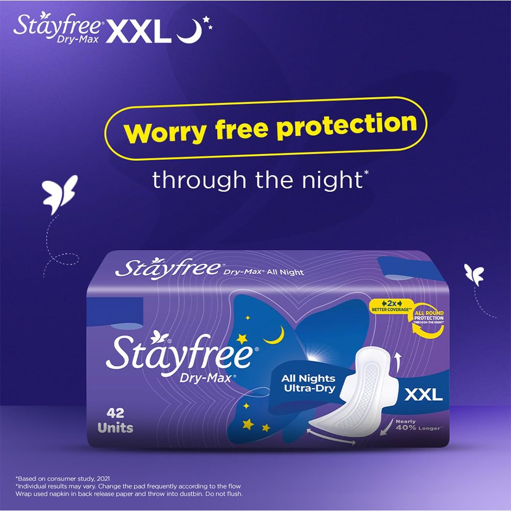 Stayfree Dry Max All Night XXL Dry Cover Sanitary Pads For Women Combo, 28s x 3 (84 Pads)