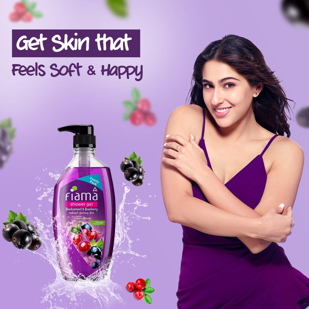 Fiama Body Wash Shower Gel Blackcurrant & Bearberry, 750ml Family Pack, Body Wash for Women & Men with Skin Conditioners for Radiant Glow, Suitable for All Skin Types