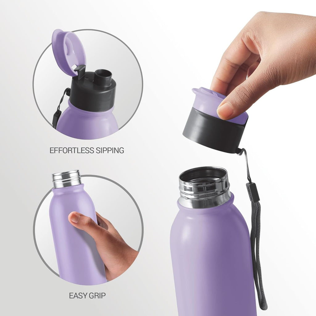 MILTON Caper 1000 Stainless Steel Water Bottle 870 ml, Single Walled, ISI Certified I Leak Proof Lid, Rust Proof I For School, Office, Gym I Purple