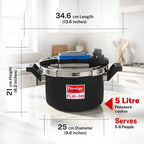 Prestige 5 Litre Hard Anodised Flip On Svachh Outerlid Pressure Cooker with Glass Lid|Deep lid for spillage control|Lid with single hand operation|Gas & Induction Compatible|5 Y warranty|ISI Certified