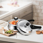 Milton Pro Cook Induction Cookware & Gas Stove Friendly Triply Stainless Steel Pressure Cooker 3.5 Litre with Dual Lid| Outer & Glass Lid | Gasket...