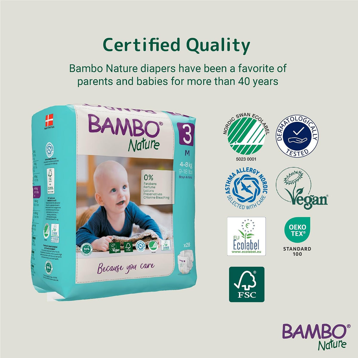Bambo Nature Premium Baby Tape Diapers for Baby Medium Size (4-8 Kgs), Super Absorbent, Breathable, Extra Soft, Dermatologically Tested, Hypoallergenic Infant Nappies With Wetness Indicator, 168 Count