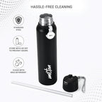 MILTON Sipstar 1000 Stainless Steel Sipper Water Bottle 875 ml, Single Walled, ISI Certified I Leak Proof Lid, Rust Proof I For School, Office, Gym I Black