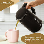 Bajaj KTP 1.5 Litre Digital Electric Kettle | Auto Shut-Off | Dry Boil Mechanism | Digital Temperature Display | 360-Degree Cordless Operation | 2-Yr Warranty By Bajaj 【Black】