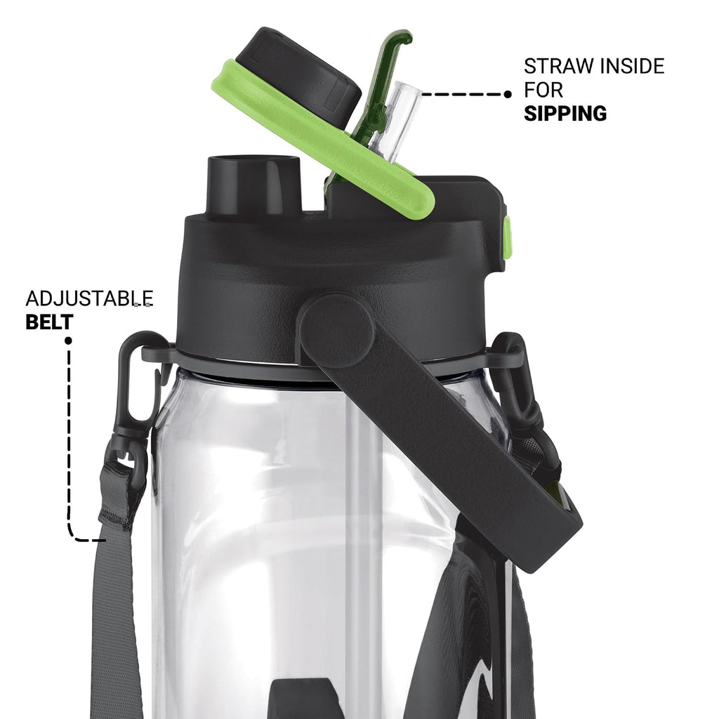 MILTON Eros 1000, 2-in-1 Sip or Gulp Lid Water Bottle 960ml | Unbreakable - Crystal Clear Plastic | Leak-Proof & BPA-Free, One-Click Open | Ideal for School, Office, Gym & Travel Use, Black