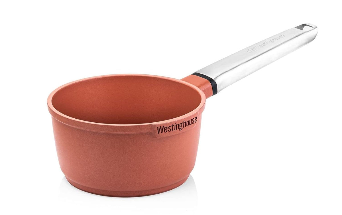 Westinghouse Performance Series (WCSP0095N18OR) Saucepan - 18 cm Milk Pan Induction - Small Cooking Pot for All Types of Hobs and Oven-Safe - Cool Touch Stainless Steel Handle - Orange, 1.9 Litre