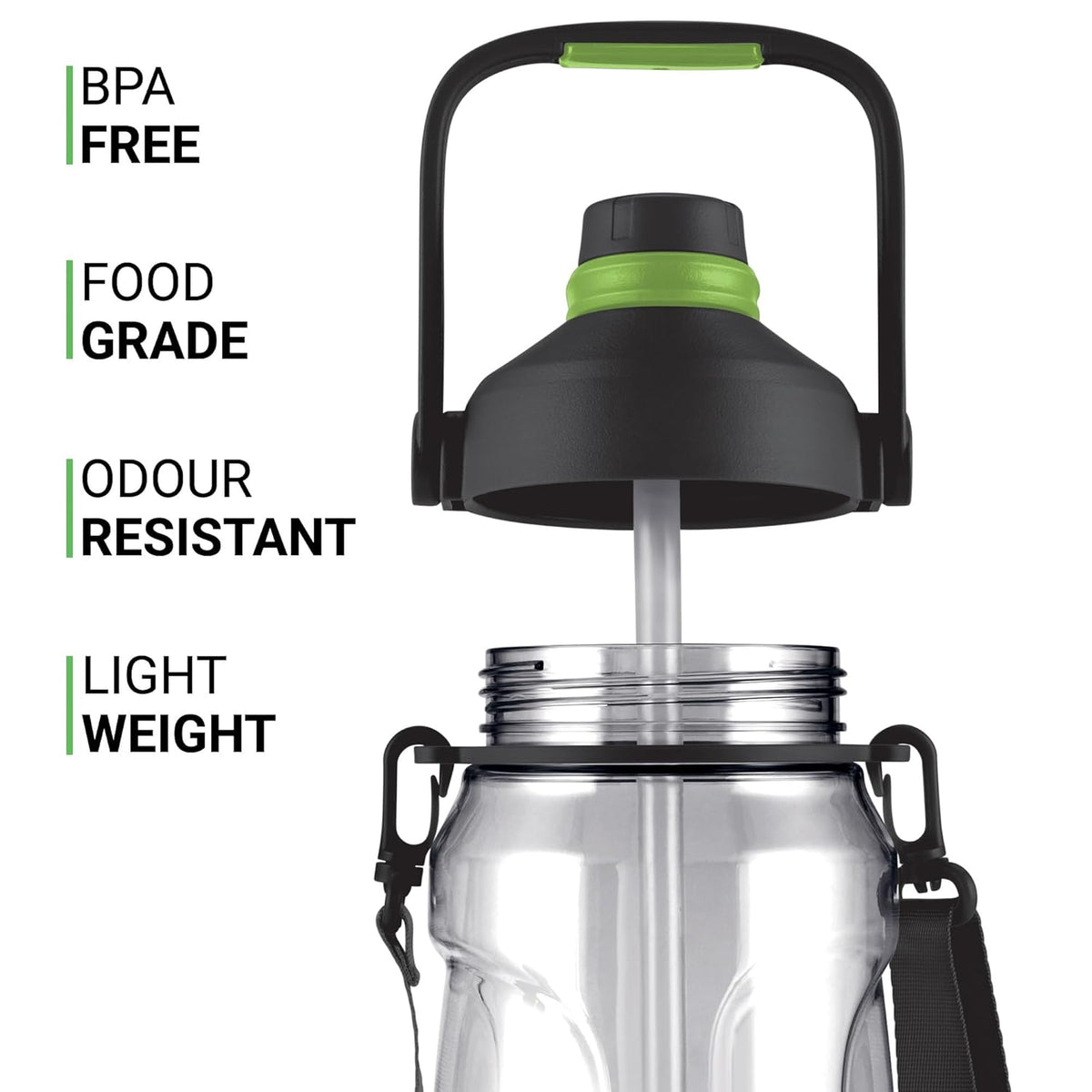 MILTON Eros 1000, 2-in-1 Sip or Gulp Lid Water Bottle 960ml | Unbreakable - Crystal Clear Plastic | Leak-Proof & BPA-Free, One-Click Open | Ideal for School, Office, Gym & Travel Use, Black